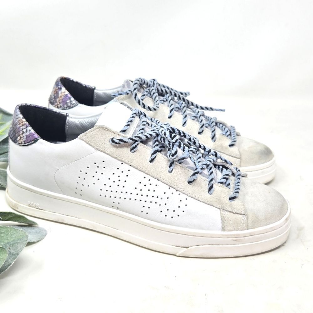 P448‎ Jack Suede and Leather Snake Print Metallic Sneakers Size 37
